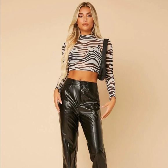 Zebra Striped Print Stand Neck Top - Picture 4 of 4